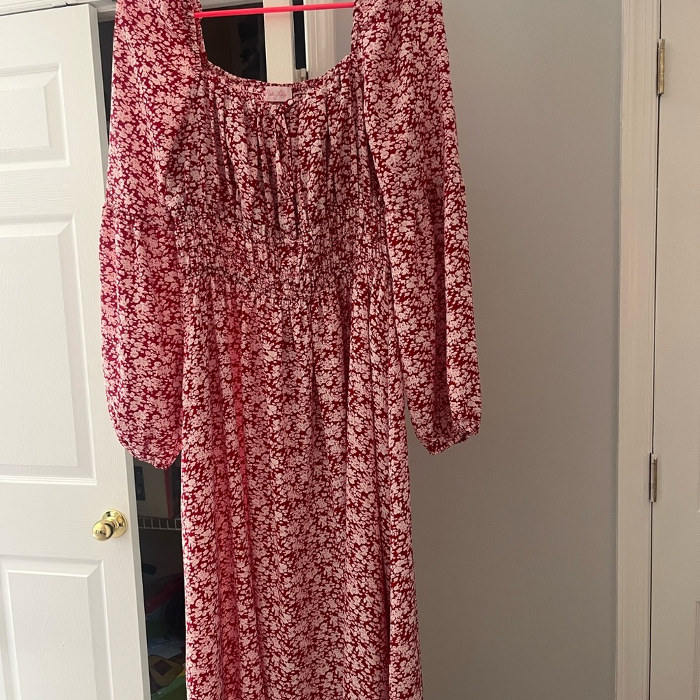 Red Floral Long Sleeve Dress